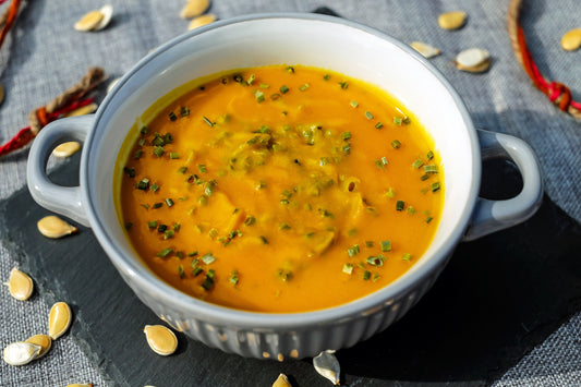 Ayurvedic Diet for Fall - Warm pumpkin soup in a bowl