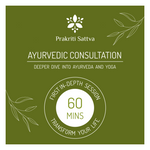Promotional graphic for Prakriti Sattva Ayurvedic Wellness Consultation on a green background