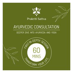 Promotional graphic for Prakriti Sattva Ayurvedic Wellness Consultation on a green background