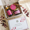 Prakriti Sattva body care gift set products in a box with dried flowers on a beige background